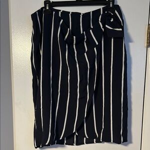 LOFT Navy and White Midi Wrap Skirt